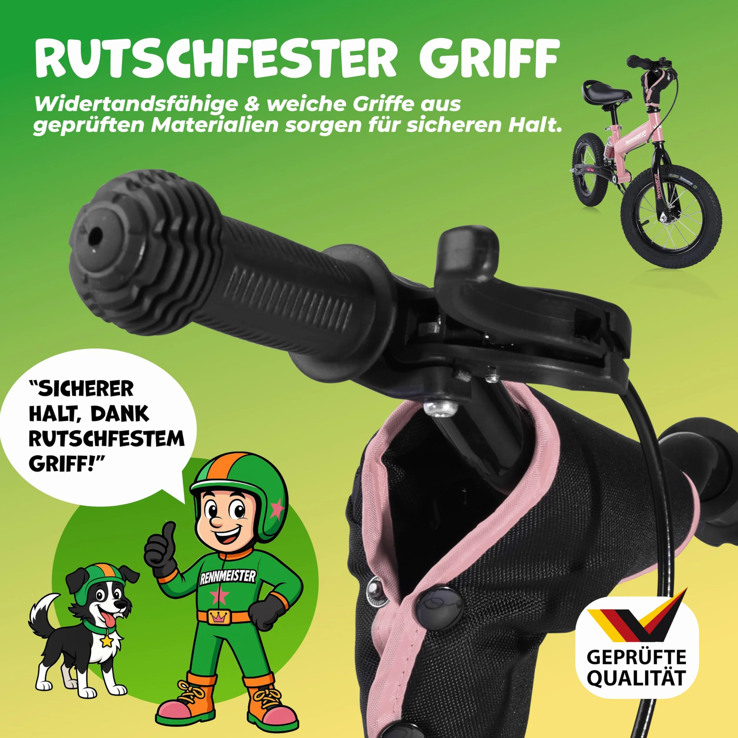 Laufrad ab 3 Jahren mit Bremse Balance Bike Kinder bis 50kg Lenker & Sattel Höhenverstellbar Lauflernrad Luftreifen Fahrradständer Federung Mädchen Rosa