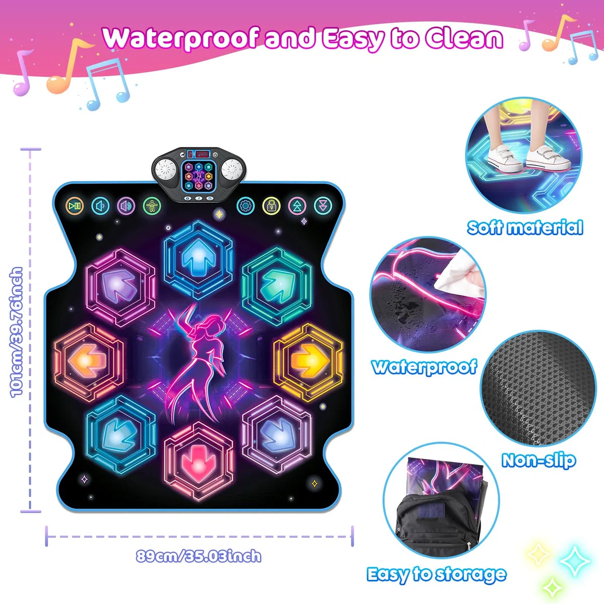 TERRAMUS Tanzmatte Mädchen Spielzeug für Kinder, 27 Levels Tanzmatte mit 8 LED Leuchten ab 3 4 5 6 7 8 9 10 11 Jahre Outdoor Montessori Geburtstag Geschenke Musikmatte mit Bluetooth Mädchen 3-12 Jahre