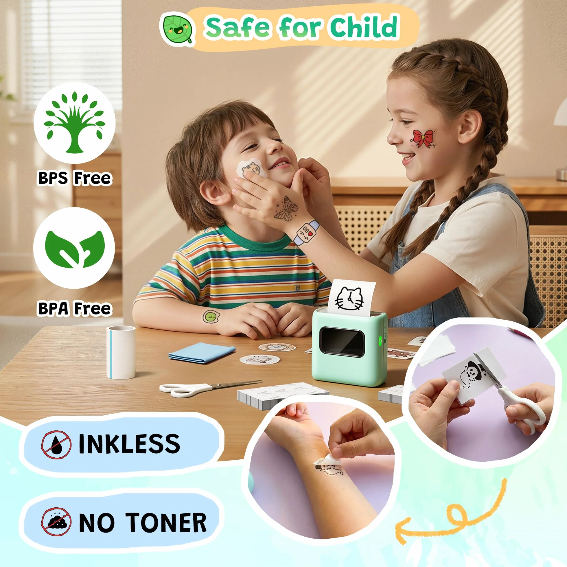 TATTMUSE Temporärer Tattoo Maker für Kinder, Temporäre Tattoos Maschine Set Kinder mit 40 Tattoo Papieren und 4 Markern, Mini Geschenk Spielzeug für mädchen 6 7 8 9 10 11 12 Jahre