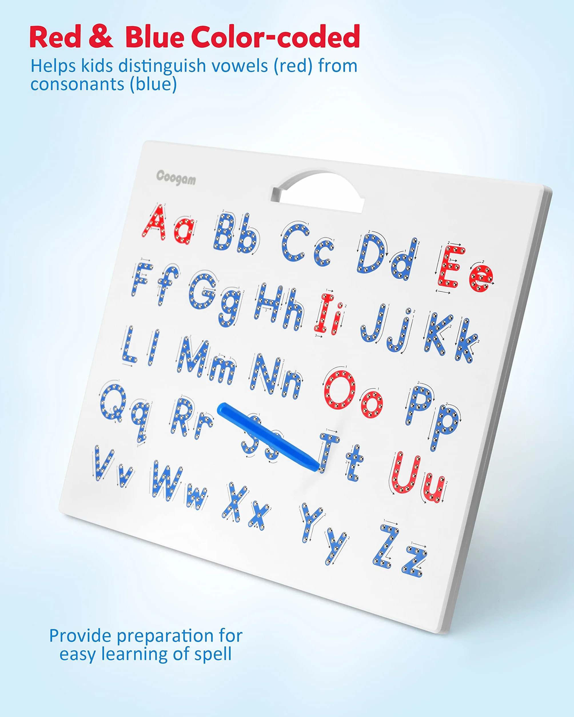 Coogam Magnetische Buchstaben-Übungstafel, Magnete, die ABC-Alphabet-Tafel nachzeichnen, Lernen zu schreiben, Lernspielzeug, Feinmotorik, Montessori-Geschenk für 3 4 5 Jahre alte Kinder