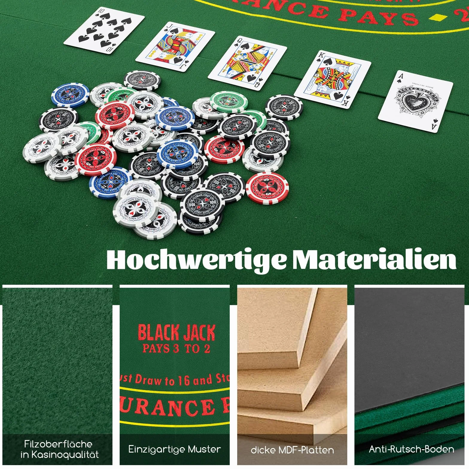 COSTWAY Pokermatte 120 x 120 cm, Texas Holdem, Pokertisch-Auflage faltbar für 8 Spieler mit Getränkehaltern, Pokerteppich mit Tragetasche, Pokerauflage achteckig, Grün