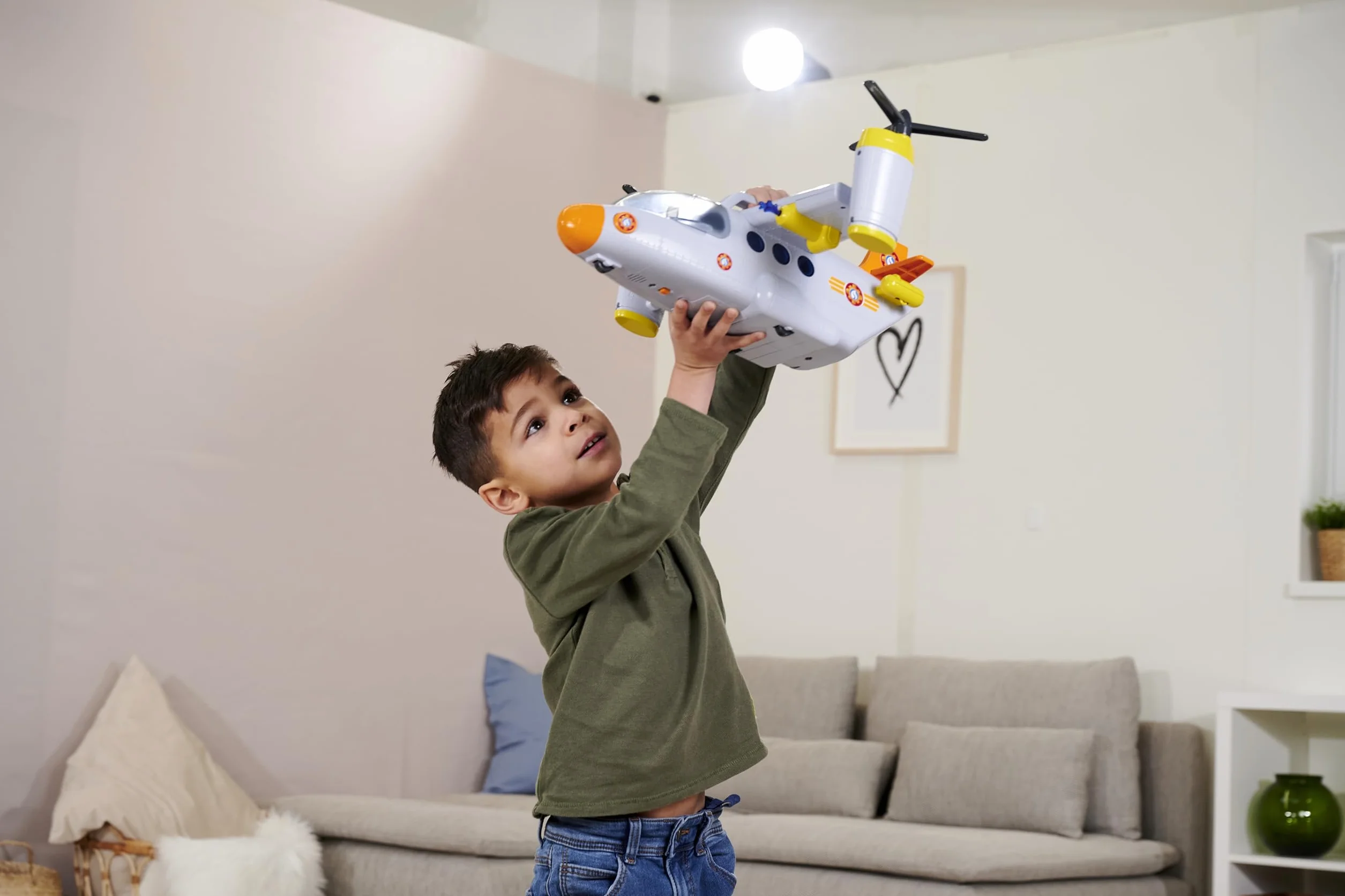 Simba Feuerwehrmann Sam Rettungsflugzeug, 109252615038, +3 Jahre, 42 cm, mit Startfunktion, mit Licht und Sound, Seilwinde, Heckklappe