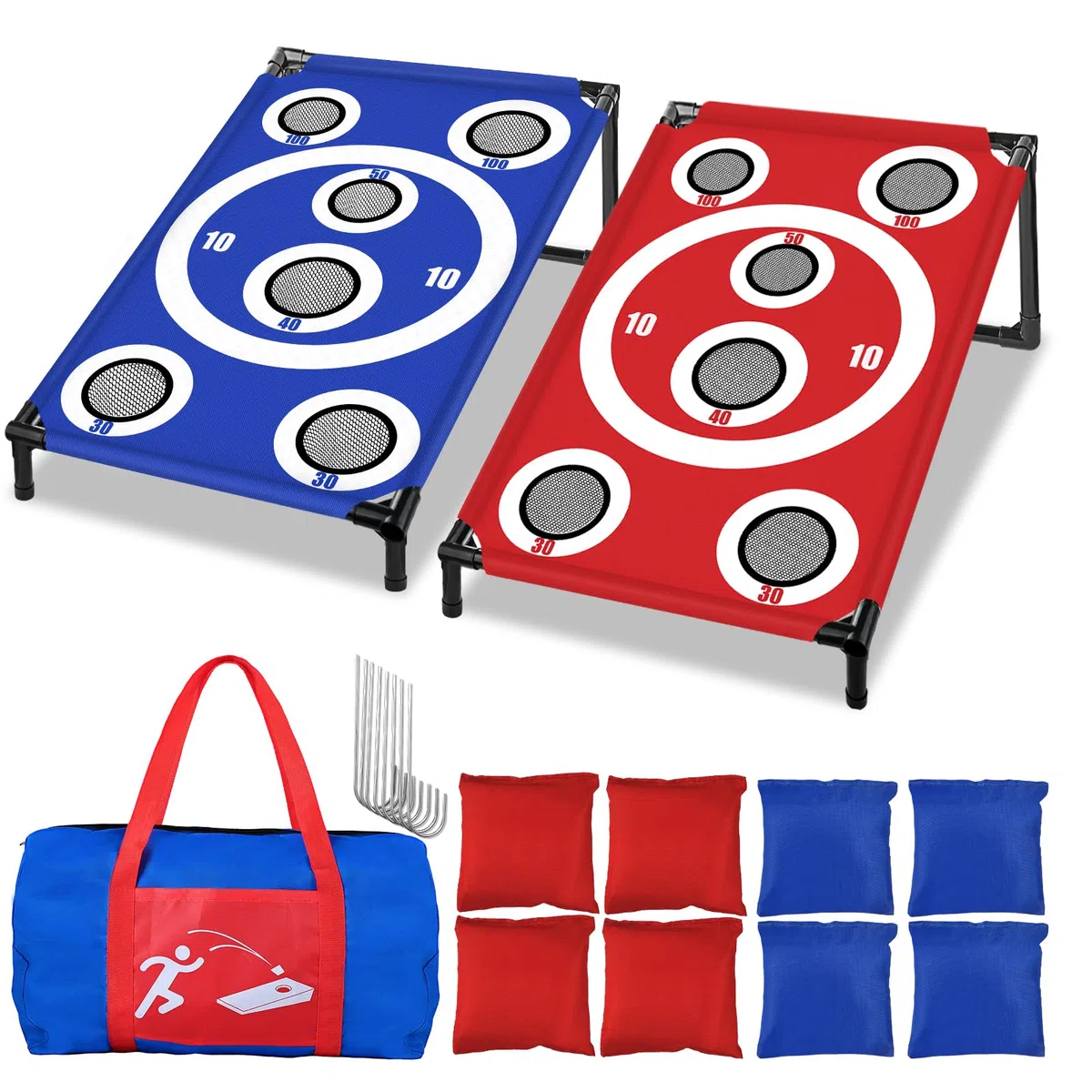 NZQXJXZ Cornhole Spiel Outdoor, Tragbar Cornhole Toss Set mit 8 Cornhole Säckchen und Tragetasche, Ideal für Erwachsene, Familie, Garten, Rasen, Strand, Camping, 3 x 2 Ft