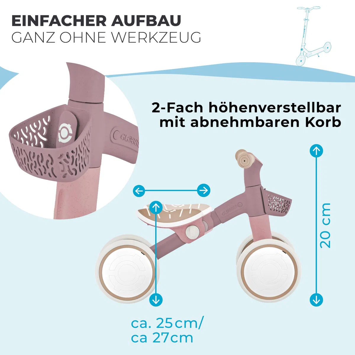 Globber Learning Bike – Aufsitzrad, Lernrad, 7 Zoll Eva-Bereifung, 4-rädrig