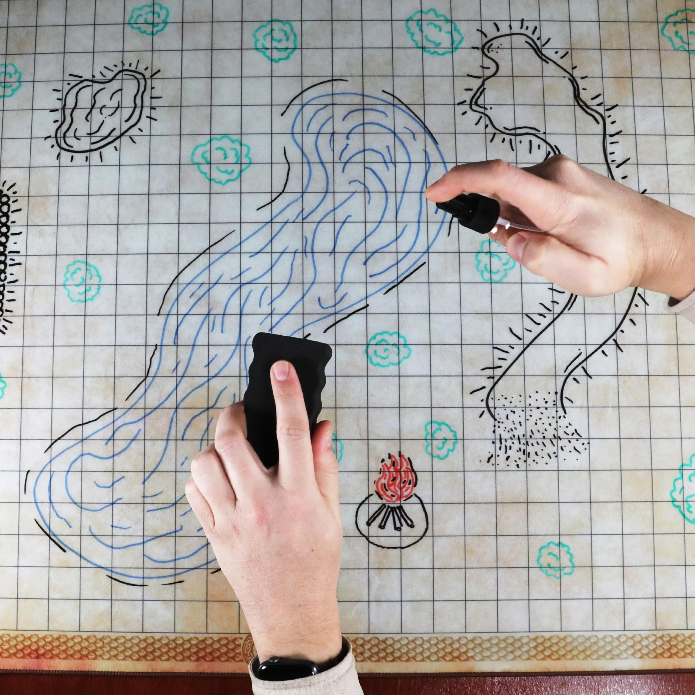 ENHANCE Deluxe RPG-Gittermatte - Tisch-DND-Karte (61 x 91,4 cm), trocken abwischbare Rollenspielmatte, komplettes Gaming, löschbare Kampfgitter-Spielmatte aus Pergament mit Reisetasche, Marker-Set