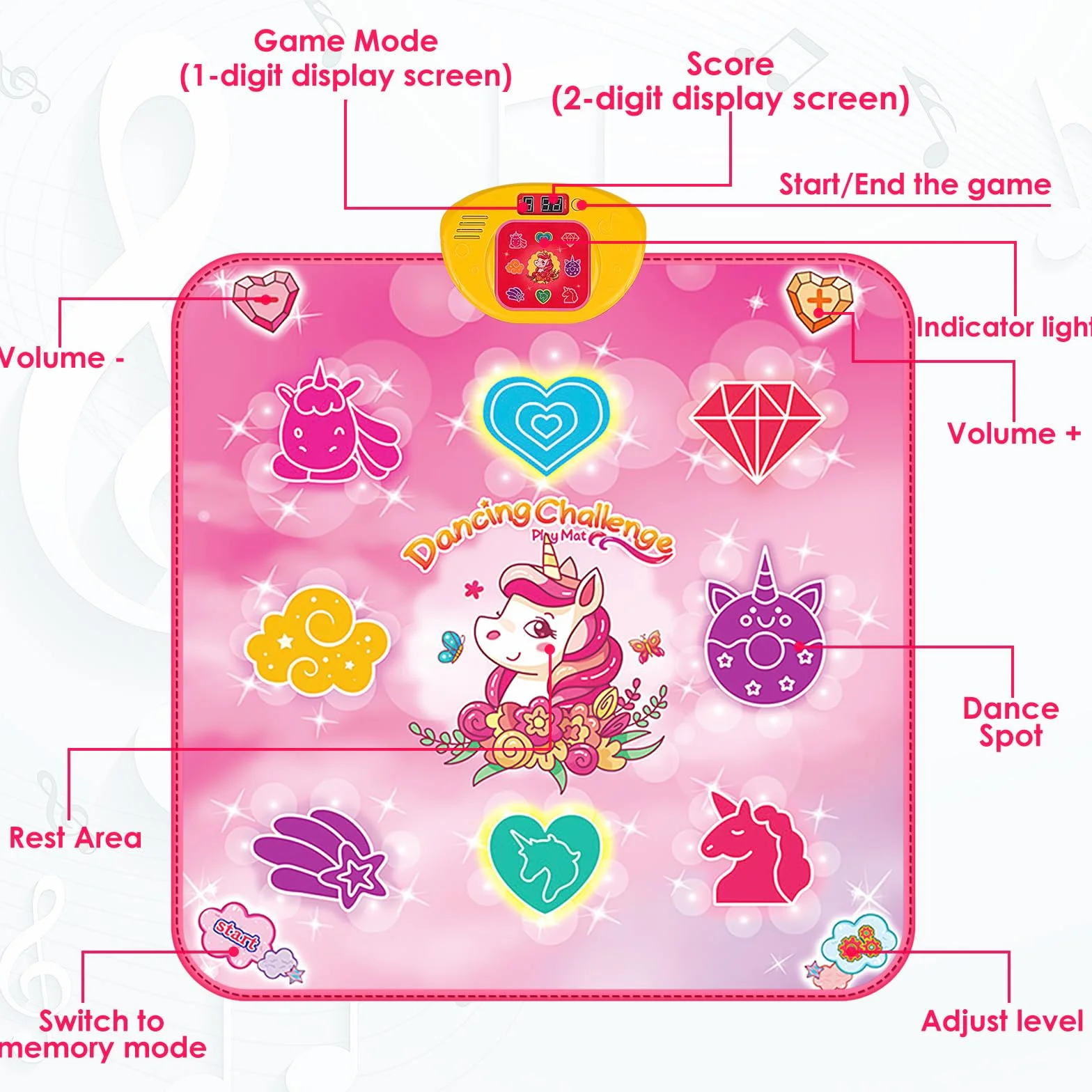 ZWOOS Tanzmatte für Kinder ab 3 4 5 6 7 8 9 10 11 12 Jahre, 2 Herausforderung Modi Kindertanzmatten mit LED Anzeige, Musik Tanzpad Spielzeug Geschenke für Mädchen- Weihnachten und Geburtstage