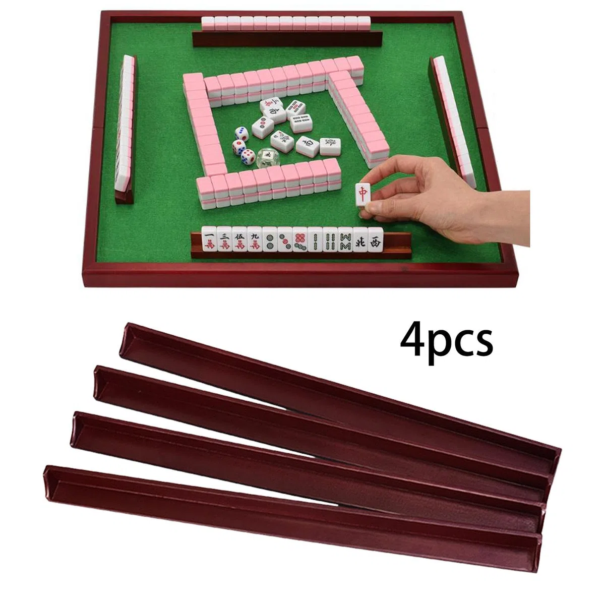 4 Stück Mahjong Ablagen Mahjong Spielsteinhalter Holz Bänkchen Spielsteinablagen mit Praktischem Design für Die Einfache Organisation Der Spielsteine, 450 X 30 X 5 Mm