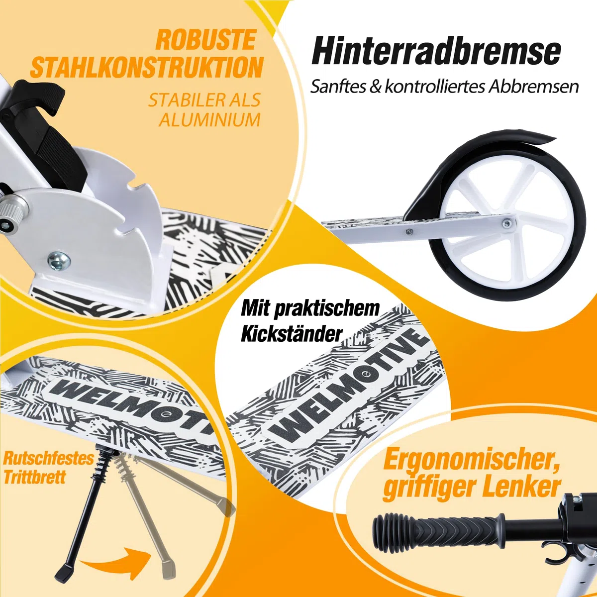 Tretroller für Kinder & Erwachsene – Klappbarer Cityroller mit höhenverstellbarem Lenker – Scooter mit Ständer – Keine Montage nötig – Leicht bis 100KG