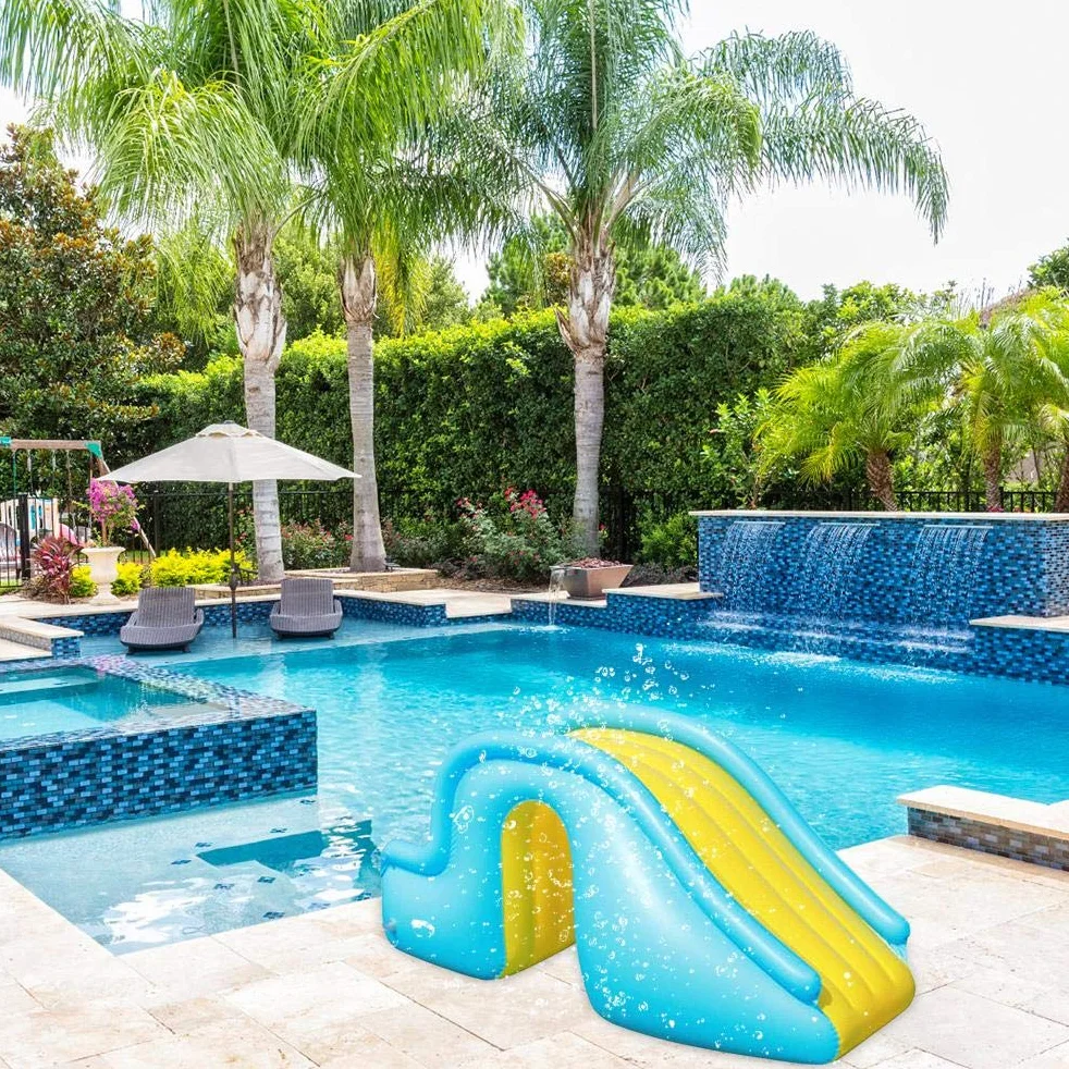 Generic Aufblasbare Wasserrutsche, Kinder-Schwimmbadrutsche, Kinder-Wasserspielspielzeug für den Innen- und Außenbereich, Sommer-Schwimmbadzubehör (Blau)