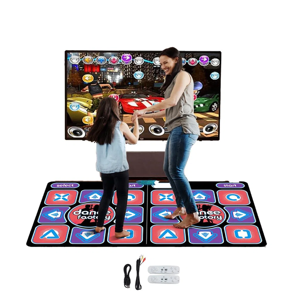 Tanzmatte 2 in 1 für TV und PC, elektronische Tanzmatte mit 2 Spiel-Controllern, LED-Tanzmatte mit Licht/100 Lieder/3 Spielmodi, für Fitness, Tanz, Yoga (Spiel für Zwei Spieler)