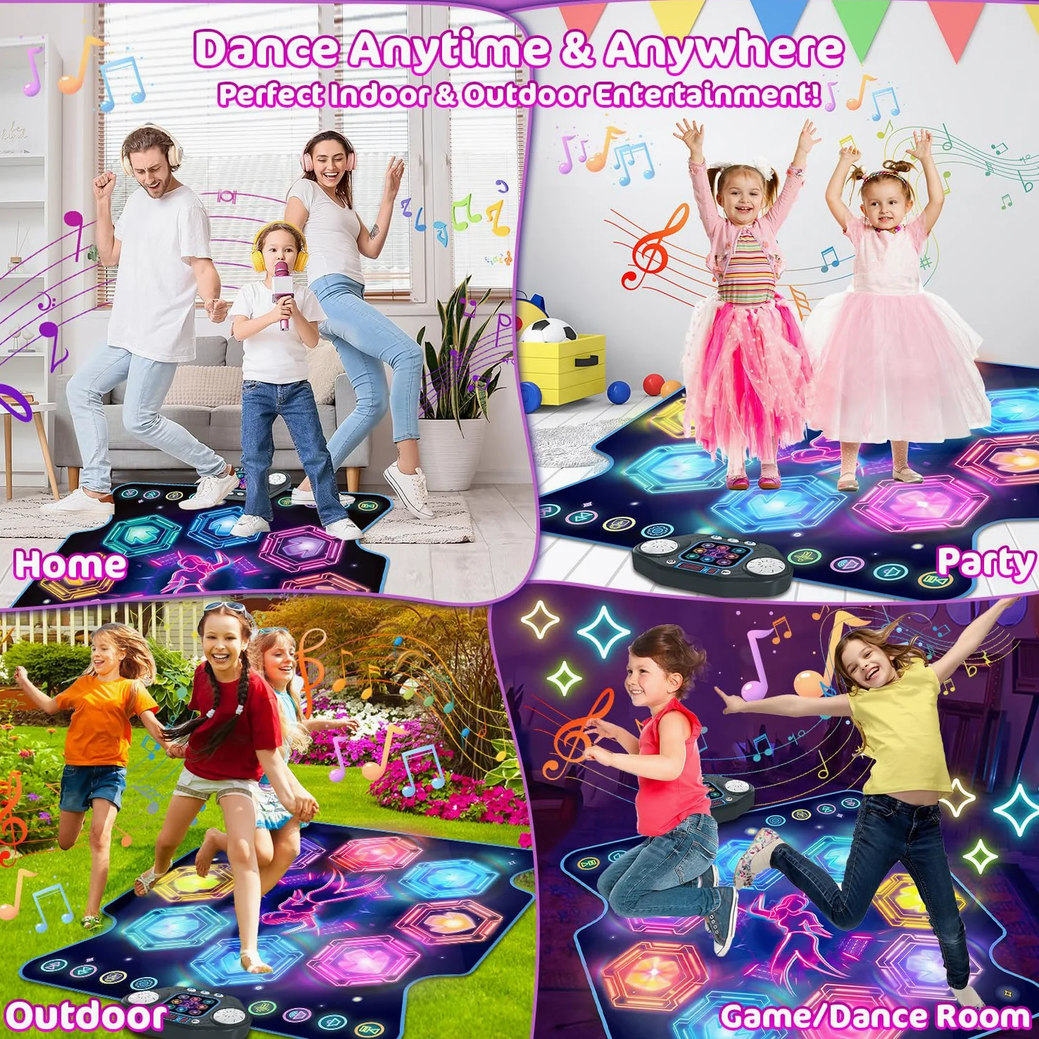 TERRAMUS Tanzmatte Mädchen Spielzeug für Kinder, 27 Levels Tanzmatte mit 8 LED Leuchten ab 3 4 5 6 7 8 9 10 11 Jahre Outdoor Montessori Geburtstag Geschenke Musikmatte mit Bluetooth Mädchen 3-12 Jahre