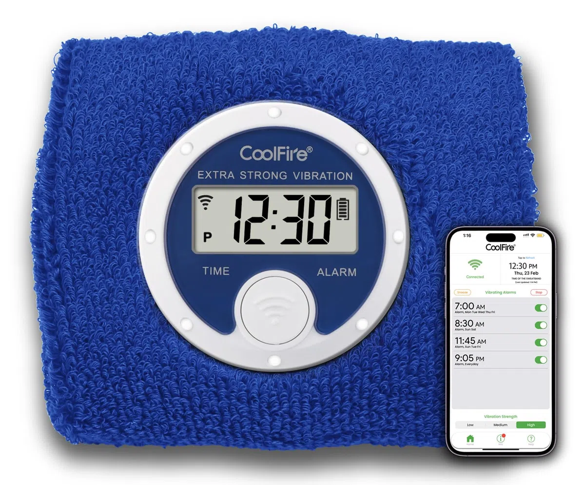 Coolfire - Vibrationswecker Schweißband, geräuschloses Wake Yourself Up Armband Vibrationsalarm Uhr für Paare, Studenten, einfach einzustellen, benutzerfreundliche App, Hörgeschädigte, USB aufladbar,