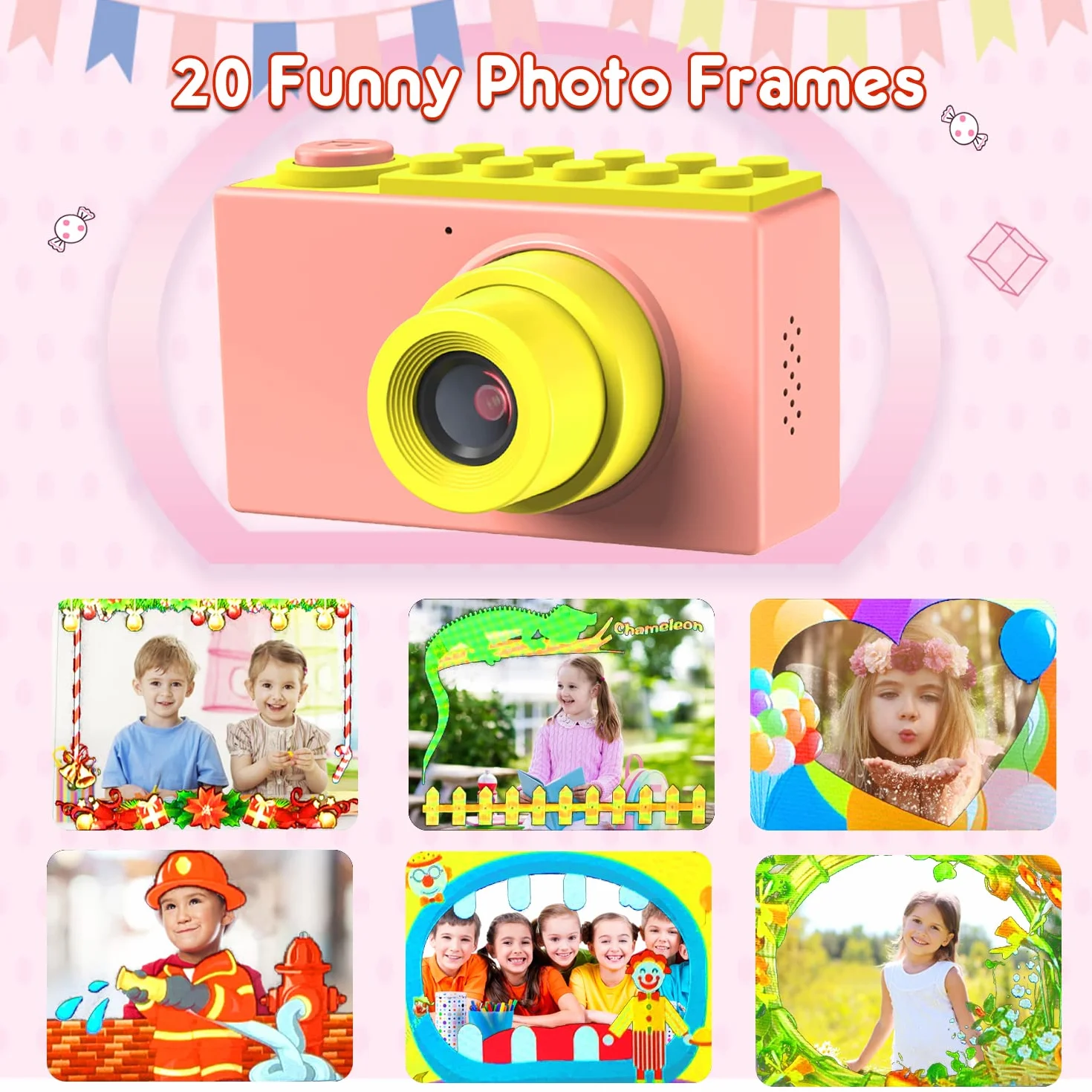 ShinePick Fotoapparat für Kinder, Wasserdicht / 8MP / HD 1080P / 2 Inch Bildschirm / Foto & Video / Rahmen / Filter, Digitalkamera mit Speicherkarte, Geschenke (Rosa)