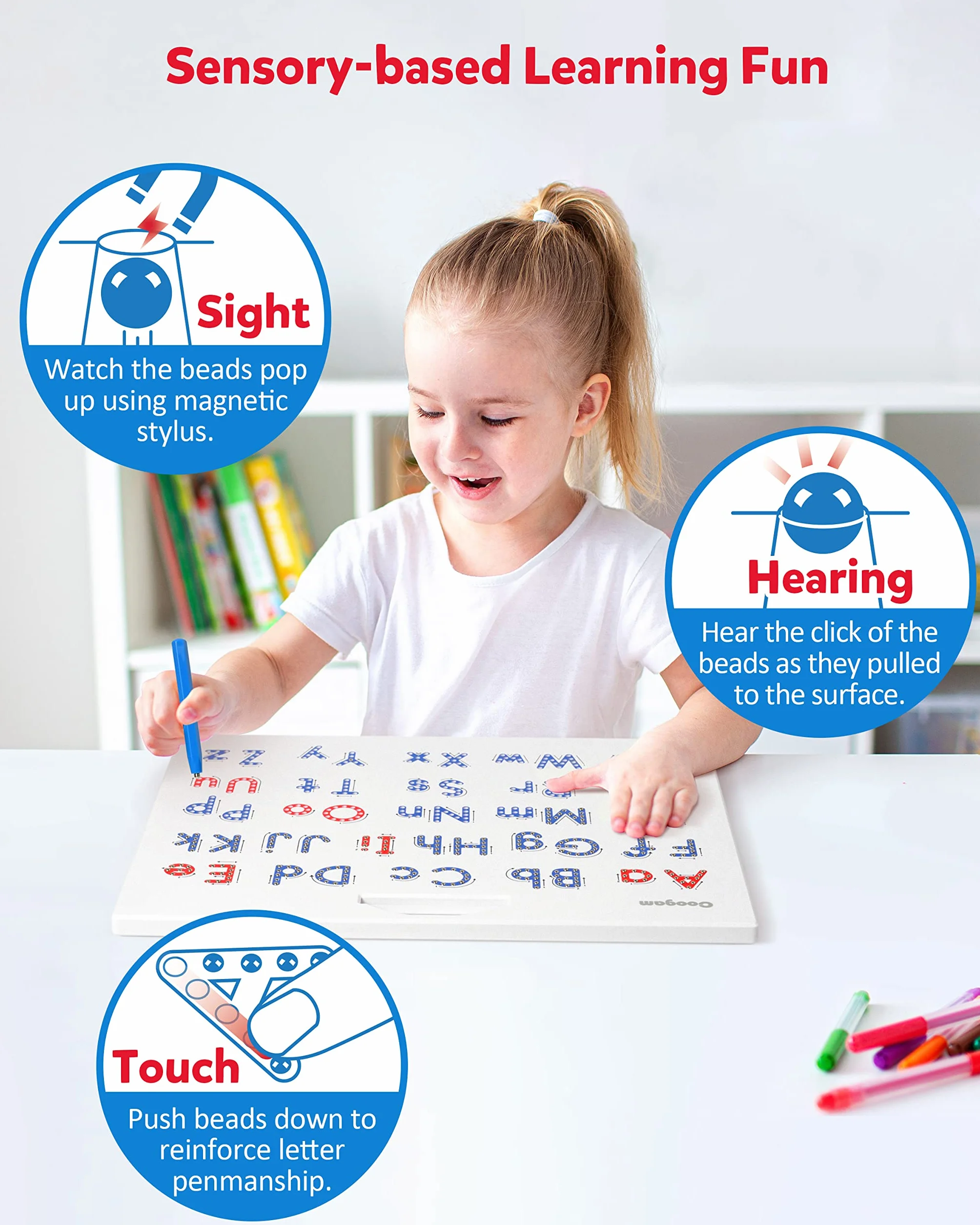 Coogam Magnetische Buchstaben-Übungstafel, Magnete, die ABC-Alphabet-Tafel nachzeichnen, Lernen zu schreiben, Lernspielzeug, Feinmotorik, Montessori-Geschenk für 3 4 5 Jahre alte Kinder