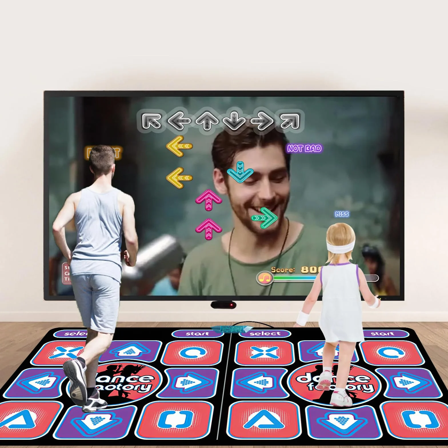 Tanzmatte 2 in 1 für TV und PC, elektronische Tanzmatte mit 2 Spiel-Controllern, LED-Tanzmatte mit Licht/100 Lieder/3 Spielmodi, für Fitness, Tanz, Yoga (Spiel für Zwei Spieler)
