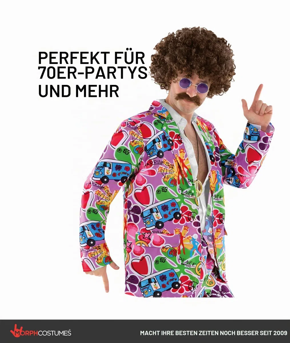 Fun Shack Hippie Kostüm Herren, 70er Jahre Outfit Herren, Kostüm 70er Jahre, Hippie Anzug, Schlagermove Outfit Männer, Faschingskostüme Männer, Karneval