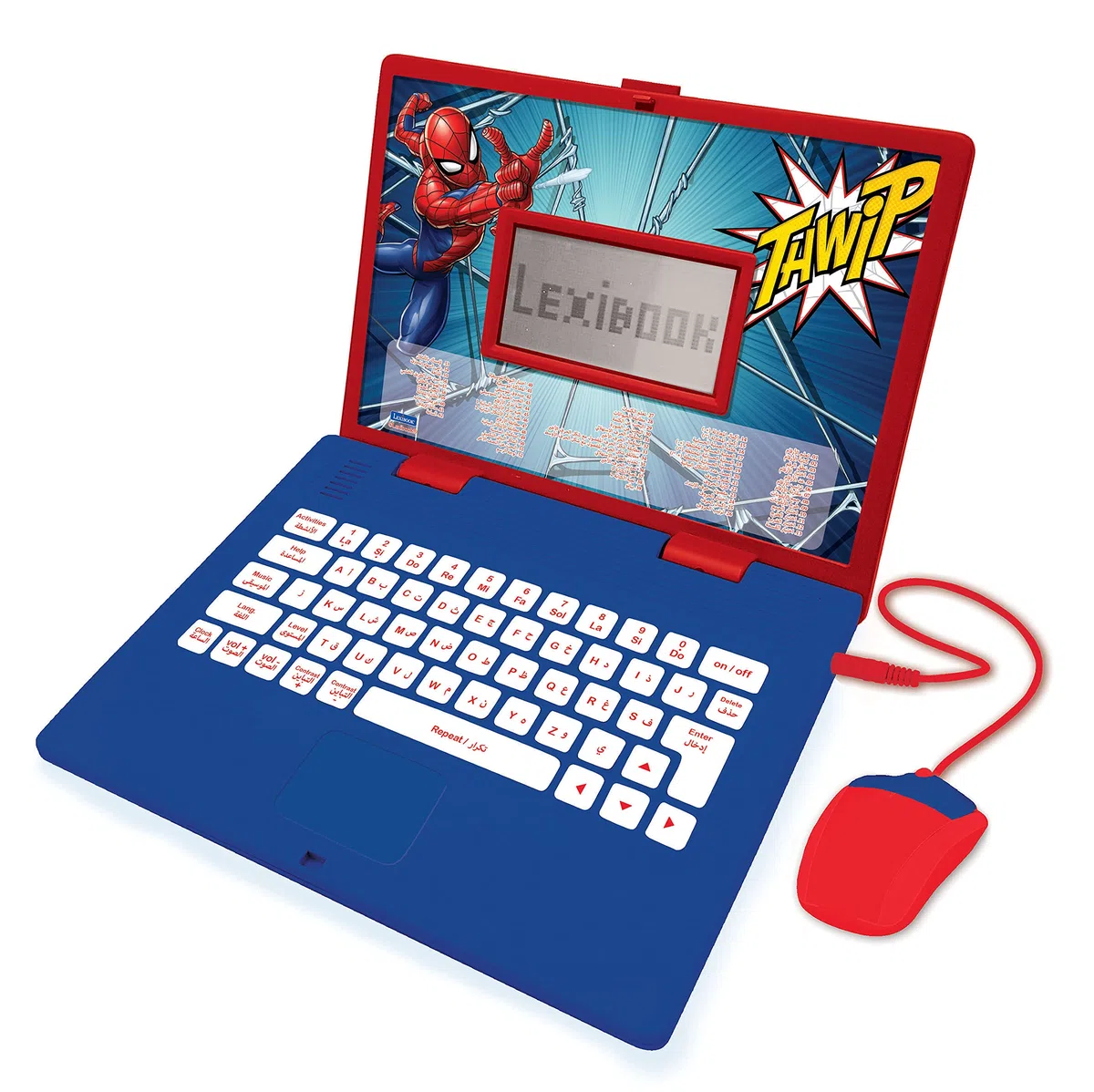 Lexibook JC598SPi13 Lern- und zweisprachiger Laptop Arabisch/Englisch Spielzeug für Kind Kid 124 Aktivitäten, Lernen Spiele und Musik mit Spider-Man-Rot/Blau