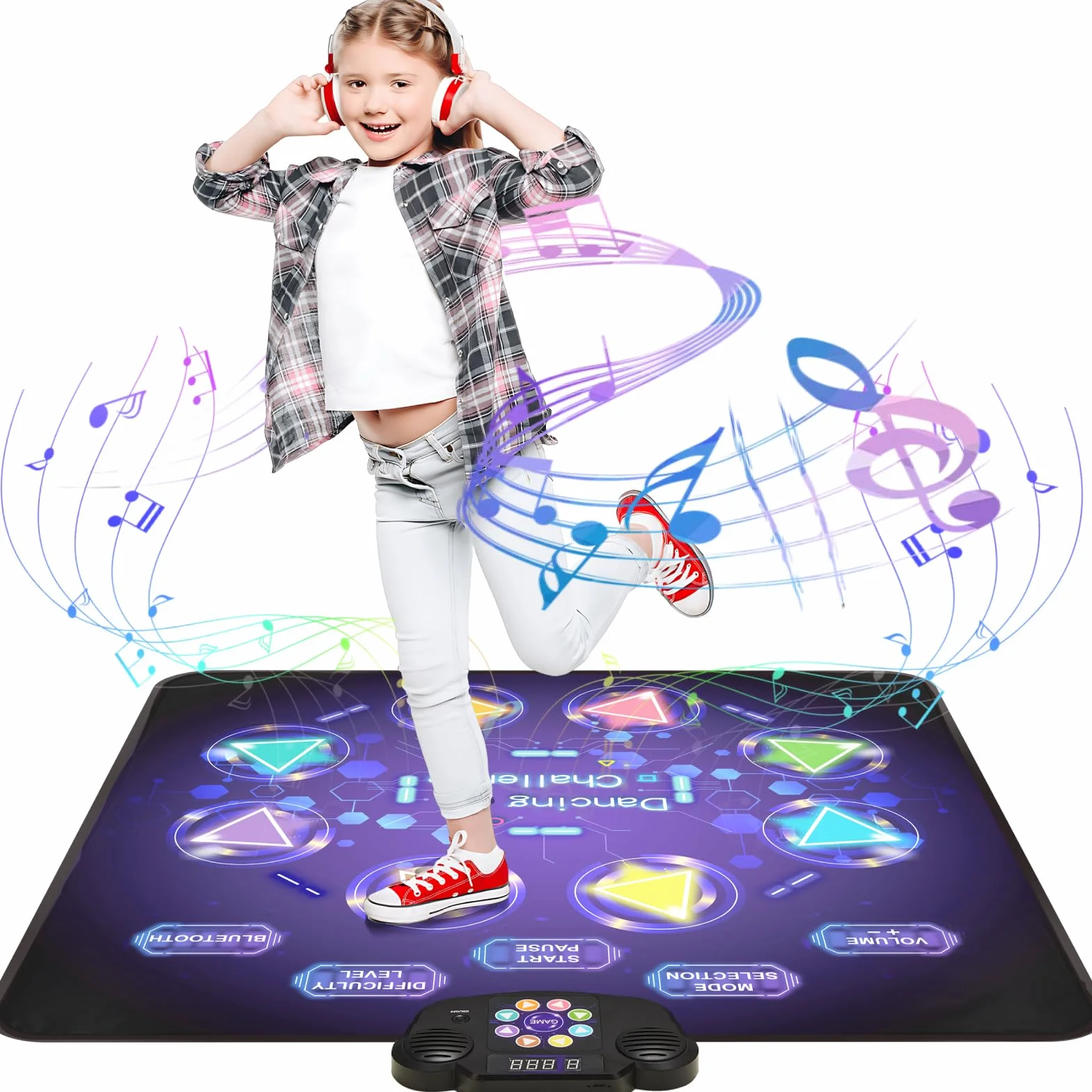 Gleamkid Tanzmatte Für Kinder, LED Licht-Tanzpad Mit 8 Tasten, Integrierter Musik, Bluetooth, 8 Modi, Kinder Von 3-12
