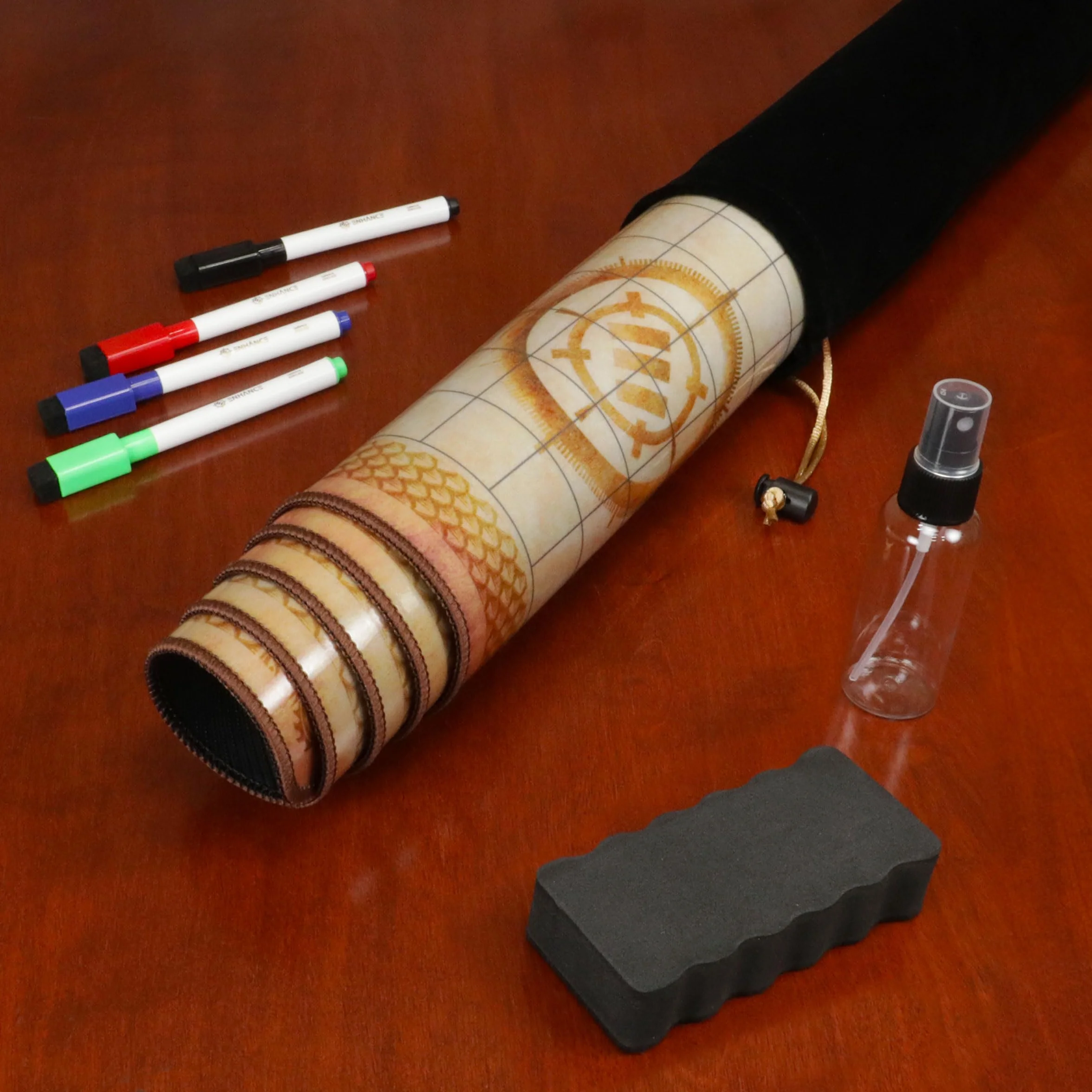 ENHANCE Deluxe RPG-Gittermatte - Tisch-DND-Karte (61 x 91,4 cm), trocken abwischbare Rollenspielmatte, komplettes Gaming, löschbare Kampfgitter-Spielmatte aus Pergament mit Reisetasche, Marker-Set