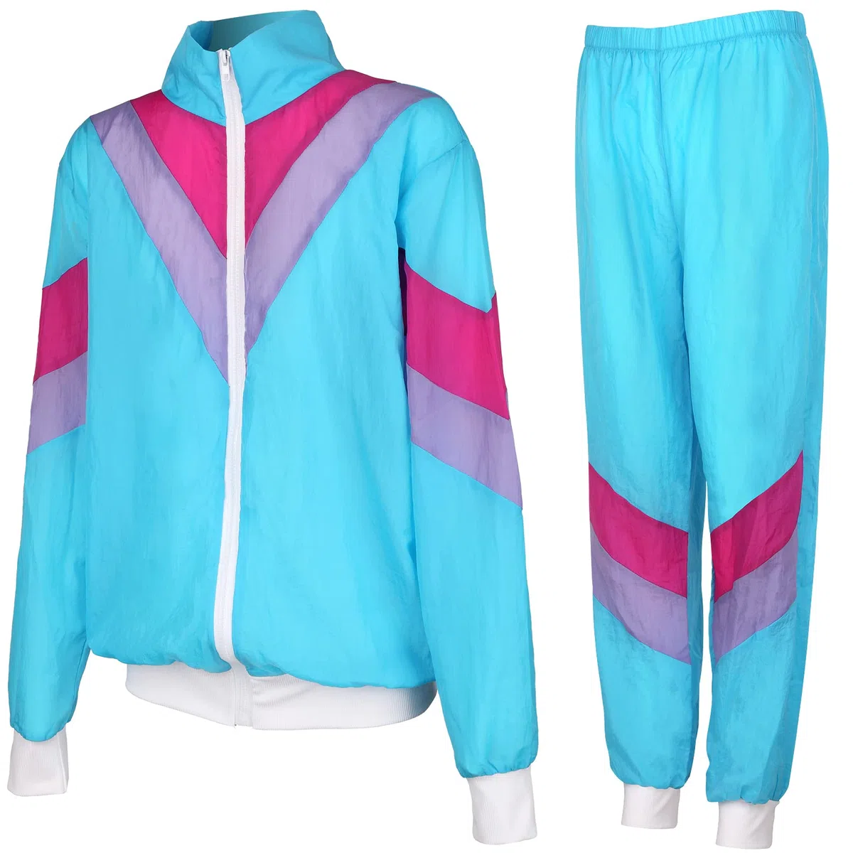 80er Jahre Kostüm Herren Trainingsanzug Jacke Hose Anzug 80er Accessoire 90er 80er Jahre Outfit 80er Jahre Kleidung Herren Damen New Kids Kostüm 80iger Schlagerparty Bad Taste Outfit Paare Karneval(M)