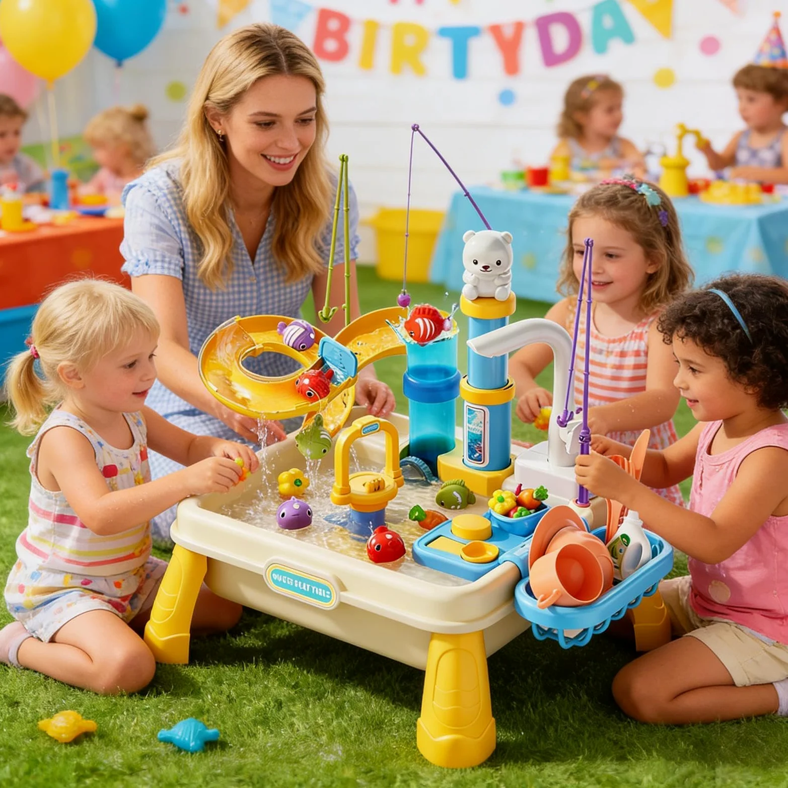 Water Table - Outdoor Sensory Plays Stations for Kids | Built In Pump with Interactive Water Features, Educational Waters Play Table for Boys Girls Ages 4-8 Backyard Patio Garden Beach Daycare