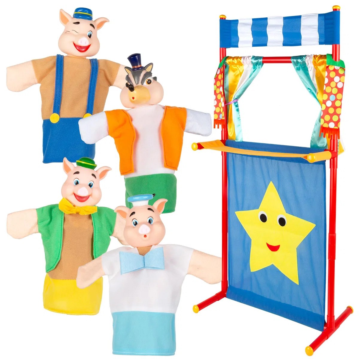 ColorBaby Cucu Show Theater-Set, Puppen, 25 cm, 4 Puppen, Märchenfiguren, weiches und sicheres Material, Kinderspielzeug, für Gruppenspiele oder Familienzeit (39169)