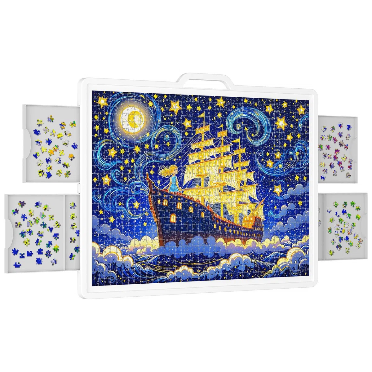 Lifewit 1500 PCS Drehbar Puzzlebrett mit 4 Schubladen und Schutzabdeckung, Tragbar Puzzle Tablett mit Filzmatte, Multifunktionaler Puzzletisch für Kinder und Erwachsene, Puzzle Organizer 89x68,5 cm