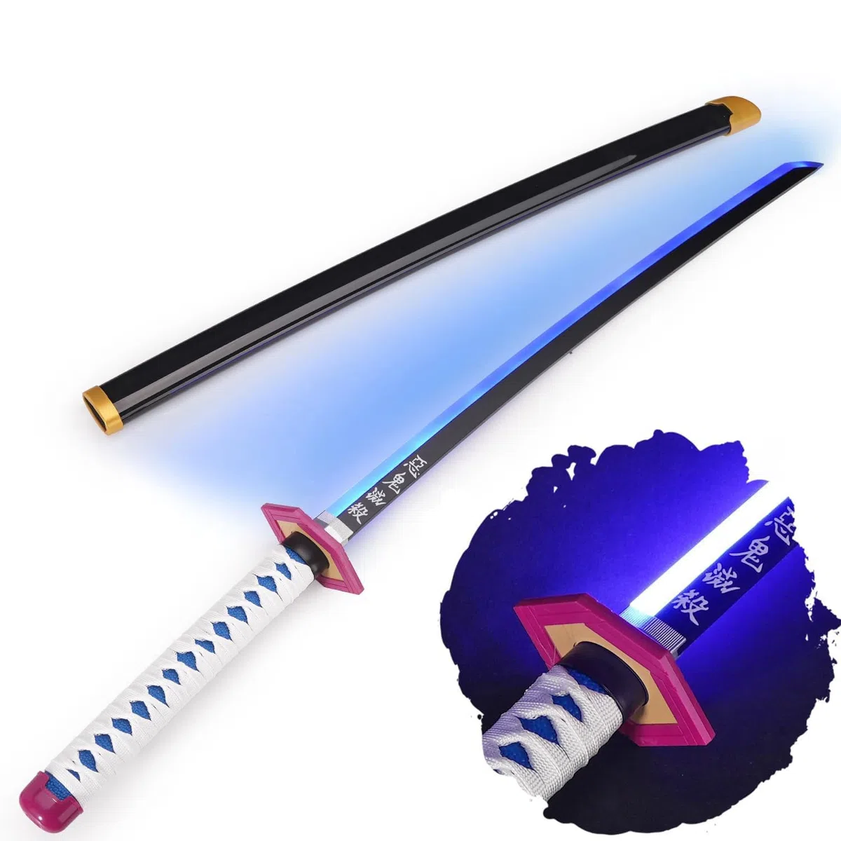 Demon Slayer - Schwert, Lichtschwert, Laserschwert, Lightsaber, Katana LED, Samurai Sword mit LED Klinge mit Scheide, Animefans, Anime Cosplays, für Erwachsene und Kinder (Giyuu Tomioka)