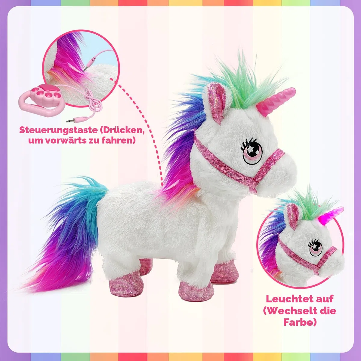 YH YUHUNG Laufendes Einhorn Spielzeug mit Leine, Interaktives Plüschtier Pony mit Licht & Sound, Elektronisches Haustier, Geschenk für Mädchen 3 4 5 6+ Jahre