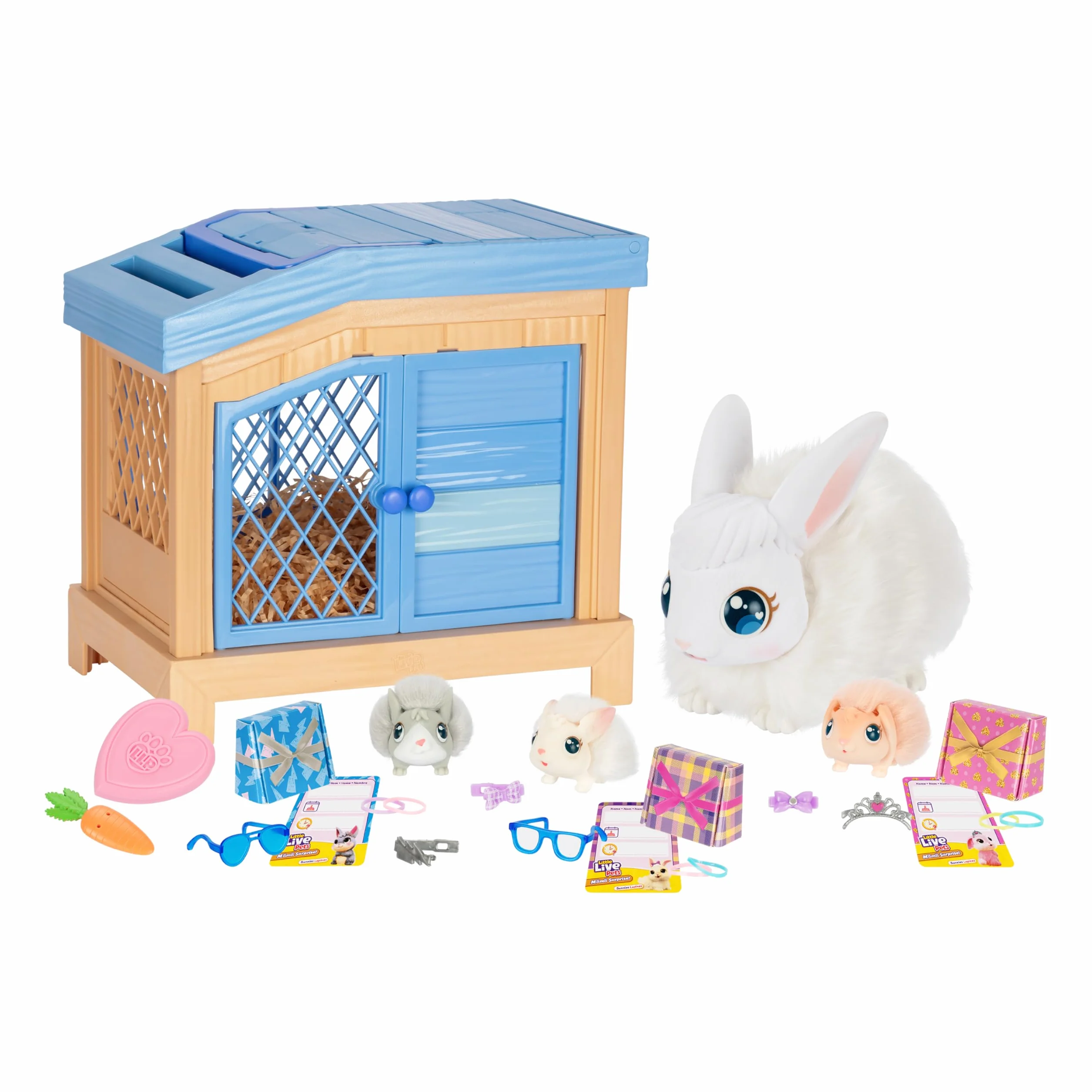 Little Live Pets Mama Surprise Häschen, Mama Häschen zum Füttern & Pflegen – bekommt 3 Babys, Interaktives Spielset mit Mama Häschen & Stall, 20+ Geräusche & Reaktionen, Accessoires zum Stylen