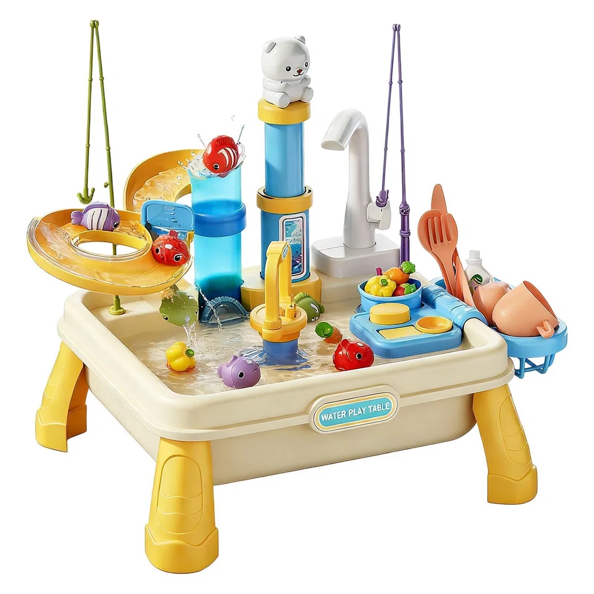 Water Table - Outdoor Sensory Plays Stations for Kids | Built In Pump with Interactive Water Features, Educational Waters Play Table for Boys Girls Ages 4-8 Backyard Patio Garden Beach Daycare