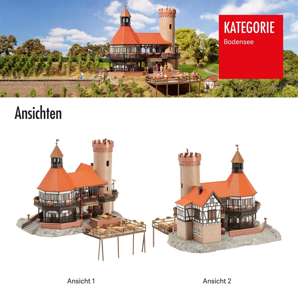 Faller Schloßberg-Stüble Modellbausatz mit 324 Einzelteilen 203 x 200 x 180 mm I Modelleisenbahn Zubehör H0 I Modelleisenbahn H0 Stüble mit Turm