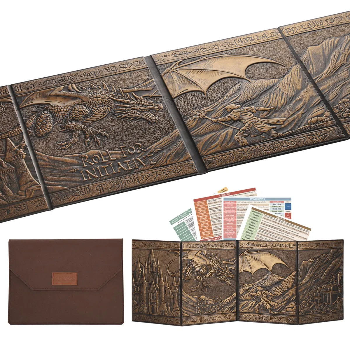 Trymaker Dm Screen, 5e DND Spielleiterschirm, Dungeons and Dragons zubehör, Kunstleder DM Sichtschirm mit Regel-Referenzkarten, Einer Aufbewahrungshülle