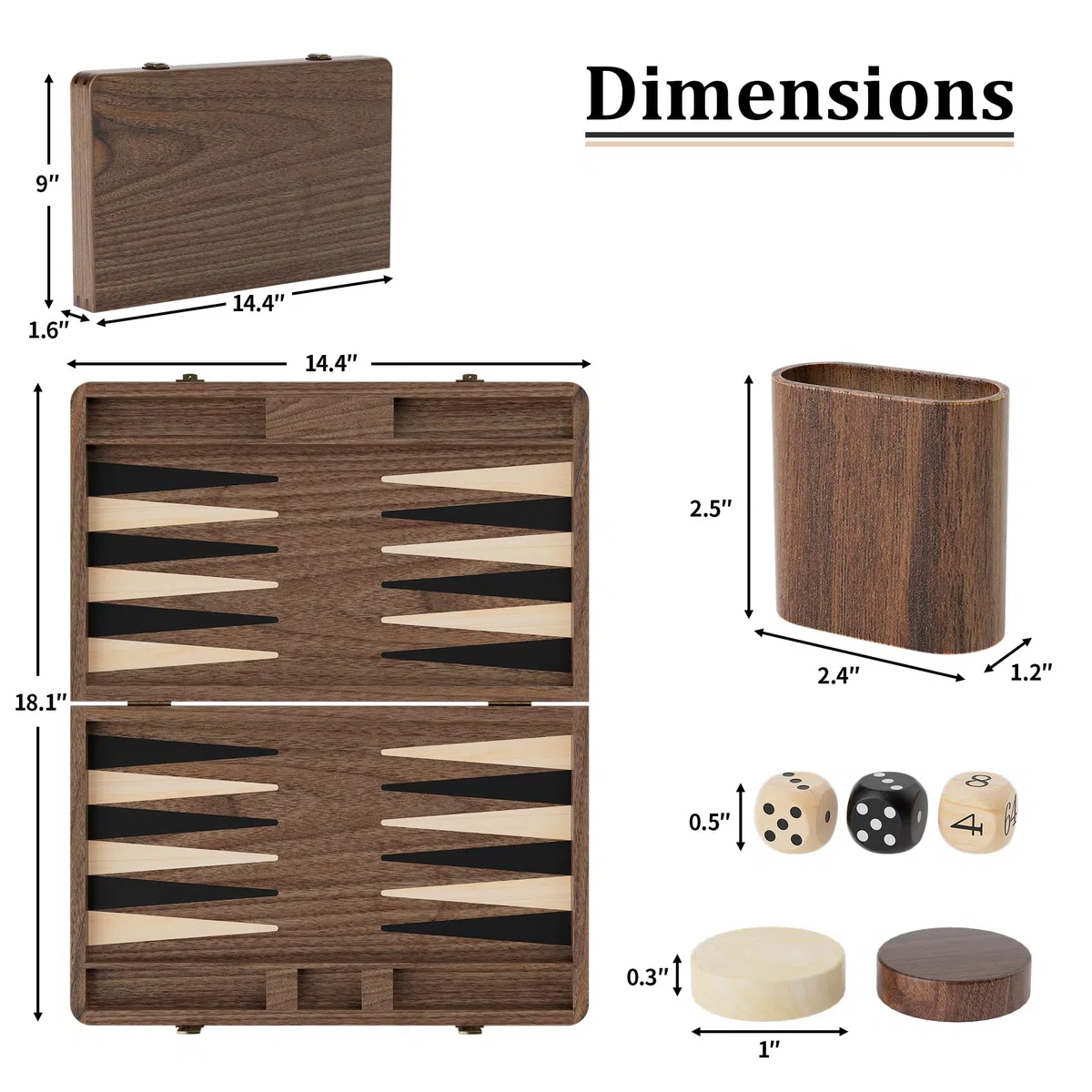 Premium Backgammon-Set aus Schwarznussbaumholz - Luxus-Reisespiel (Mit Würfeln & Verdoppler)