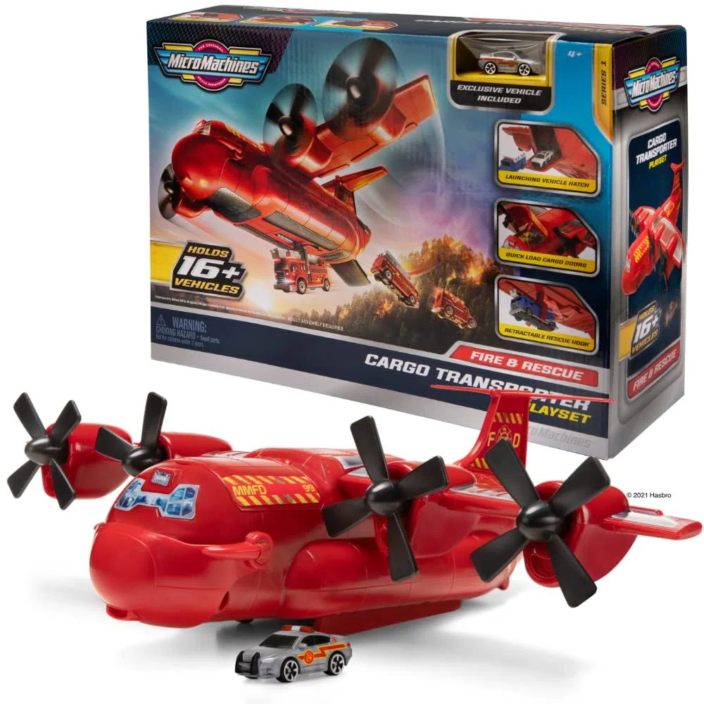 Micro Machines Spielzeugautos Feuerwehr Fracht Flugzeug Spielset mit 1 exklusiven Fahrzeug - Micromachines Spielzeugautosammlung