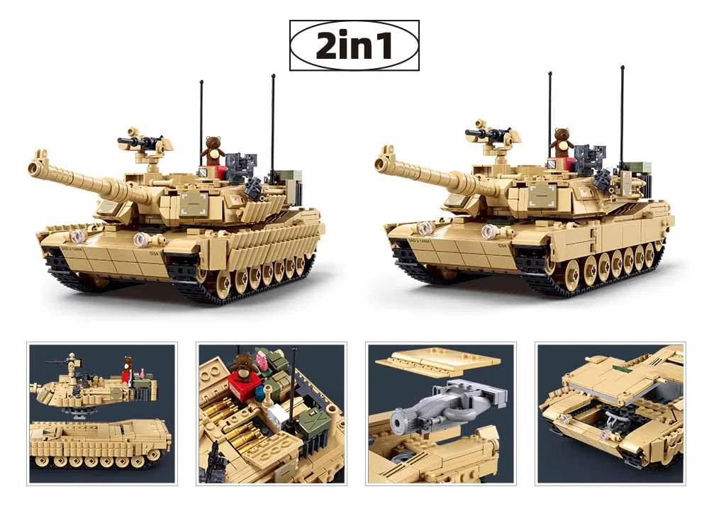 Sluban M1A2 Abrams MBT TUSK2S, Militär-Bauspiel, 988 Teile, Maßstab 1/35, 2-in-1, für Kinder von 6 bis 12 Jahren