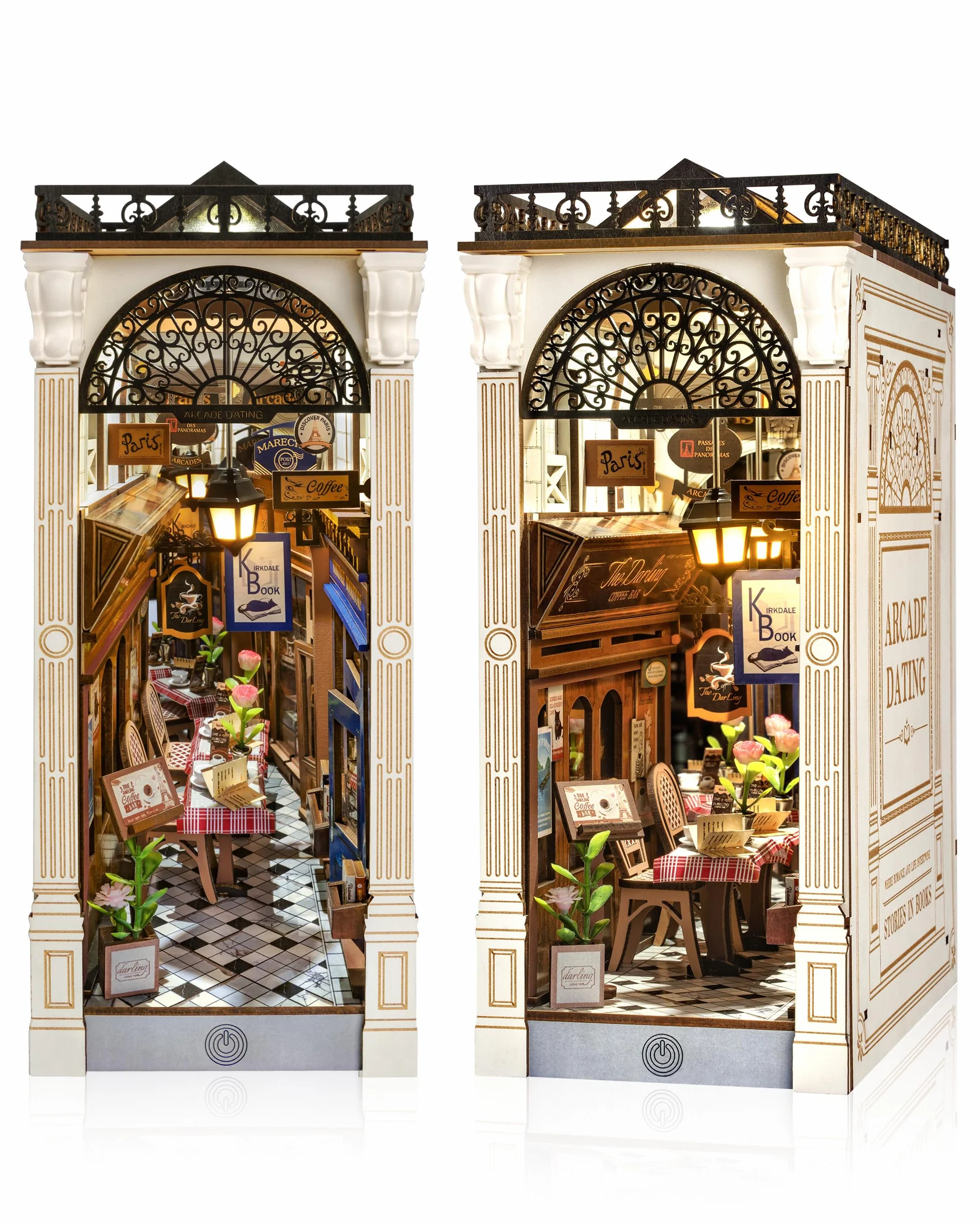 Rolife Book Nook Kit für Erwachsene DIY Miniature House mit Licht für Buchstütze Bibliothek Bücherregal Dekoration Arcade Dating 3D Puzzle Buchstützen aus Holz Erwachsene Booknook