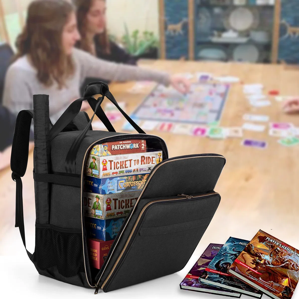 Trunab DND Rucksack für die Meisten Brettspiele, Kartenspiele, mit Großen Zubehörtaschen, Kartenhülle