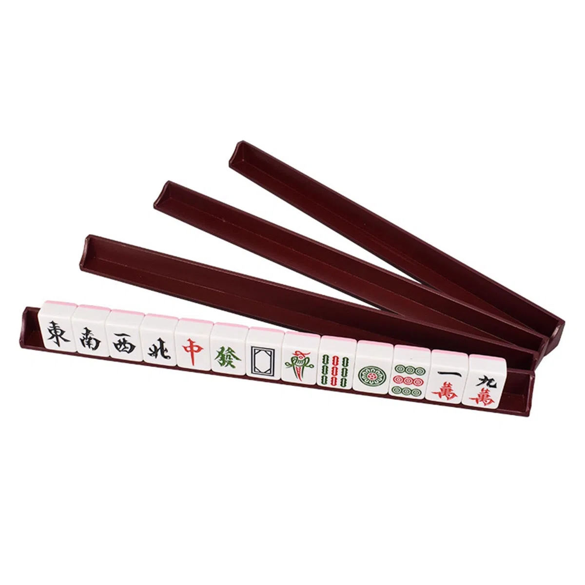 4 Stück Mahjong Ablagen Mahjong Spielsteinhalter Holz Bänkchen Spielsteinablagen mit Praktischem Design für Die Einfache Organisation Der Spielsteine, 450 X 30 X 5 Mm