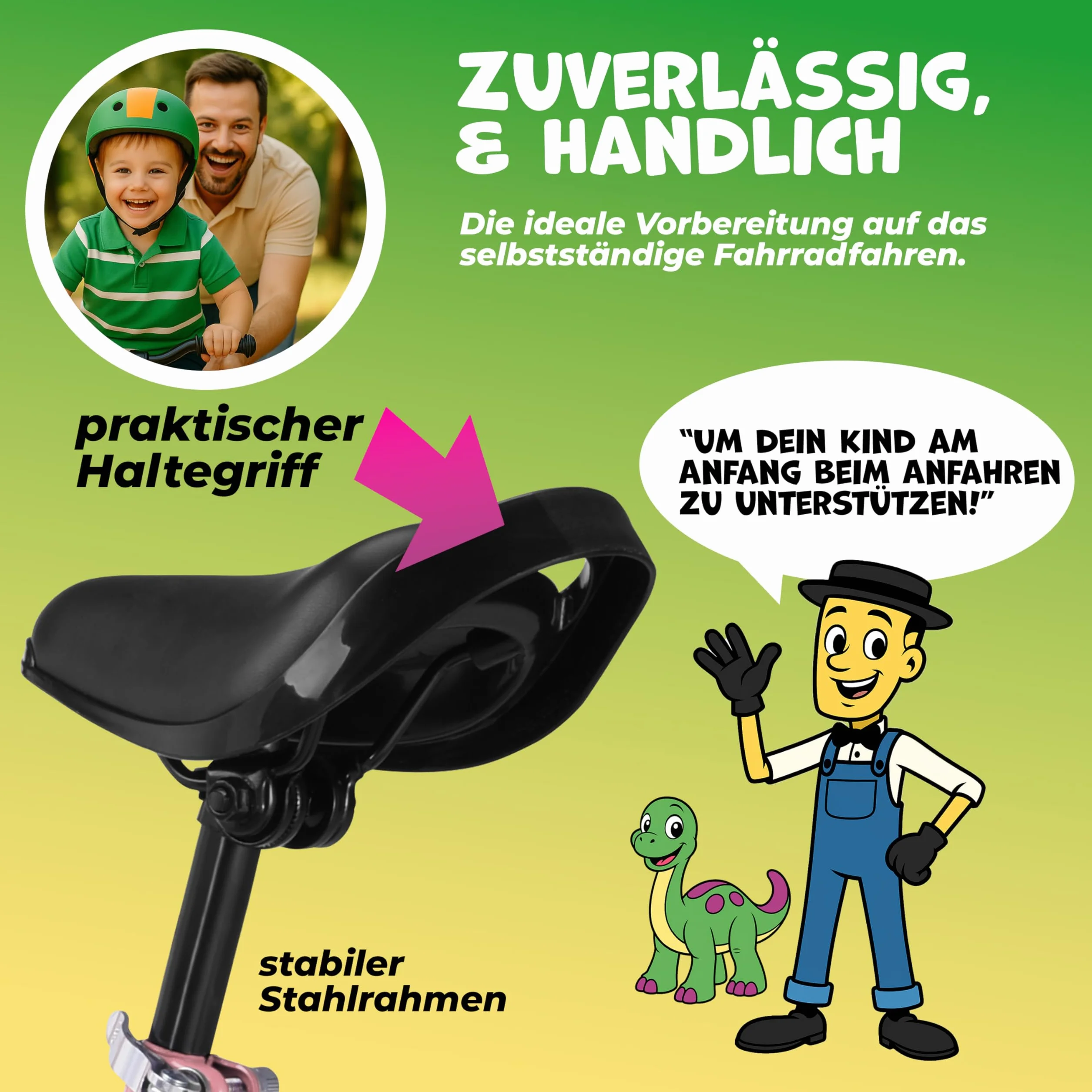 Laufrad ab 3 Jahren mit Bremse Balance Bike Kinder bis 50kg Lenker & Sattel Höhenverstellbar Lauflernrad Luftreifen Fahrradständer Federung Mädchen Rosa