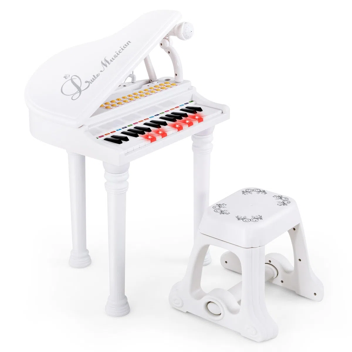 COSTWAY 31 Tasten Kinder Keyboard mit Hocker, Elektronische Klaviertastatur mit Mikrofon, LED-Lehrmodus, tragbares Spielzeugklavier Musikinstrument für Kinder ab 3 Jahren (Weiß)