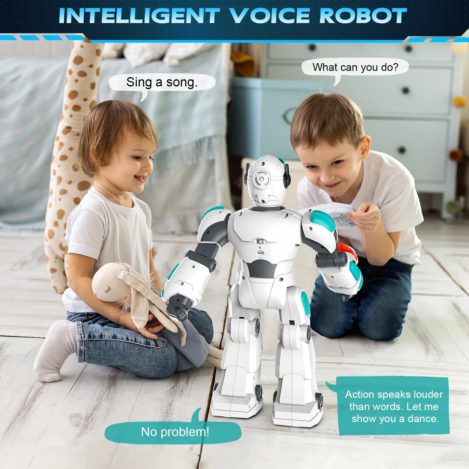 VATOS Roboter Kinder Spielzeug, 40CM Groß Ferngesteuerter , Programmierbar RC Roboter mit Gesten- und Sprachsteuerung, Interaktiver Intelligenter Tanzen Singen Geschenke für ab 3 Jahren
