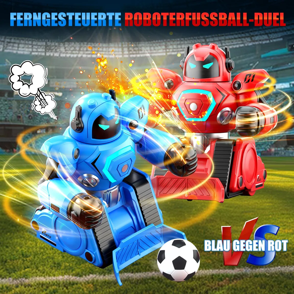 Herenear Ferngesteuerte Roboter Kampf, 2 Stück RC Kampfroboter Spielzeug mit LED Licht und Musik, Ferngesteuertes Fußball Box Roboter, Geschenke für Jungen Mädchen
