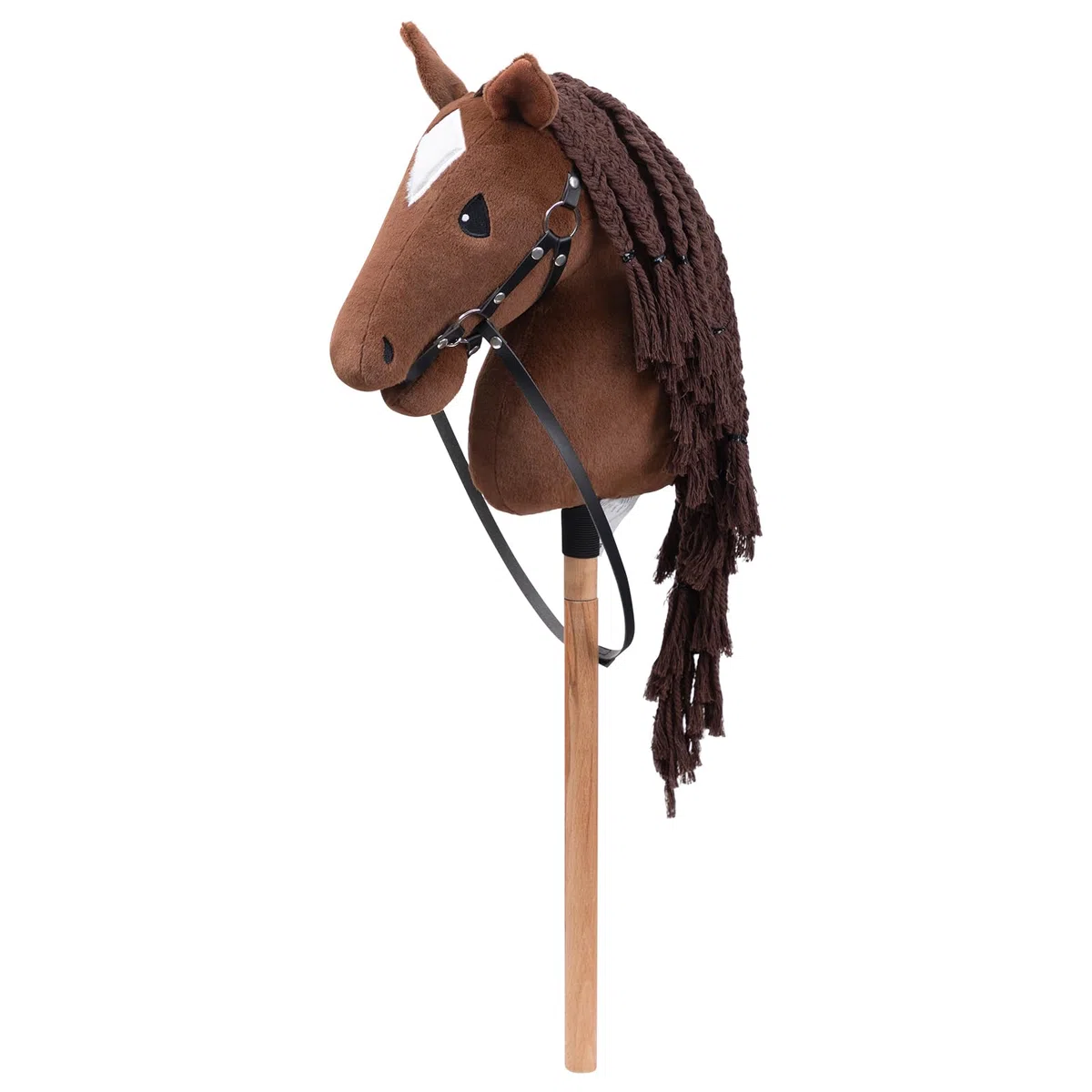 BEJOY Steckenpferd Spielzeug Pferd, Hobby Horse Holzpferd Plüschpferd zum Reiten für Kinder mit Halfter und Trense, Dunkelbraun