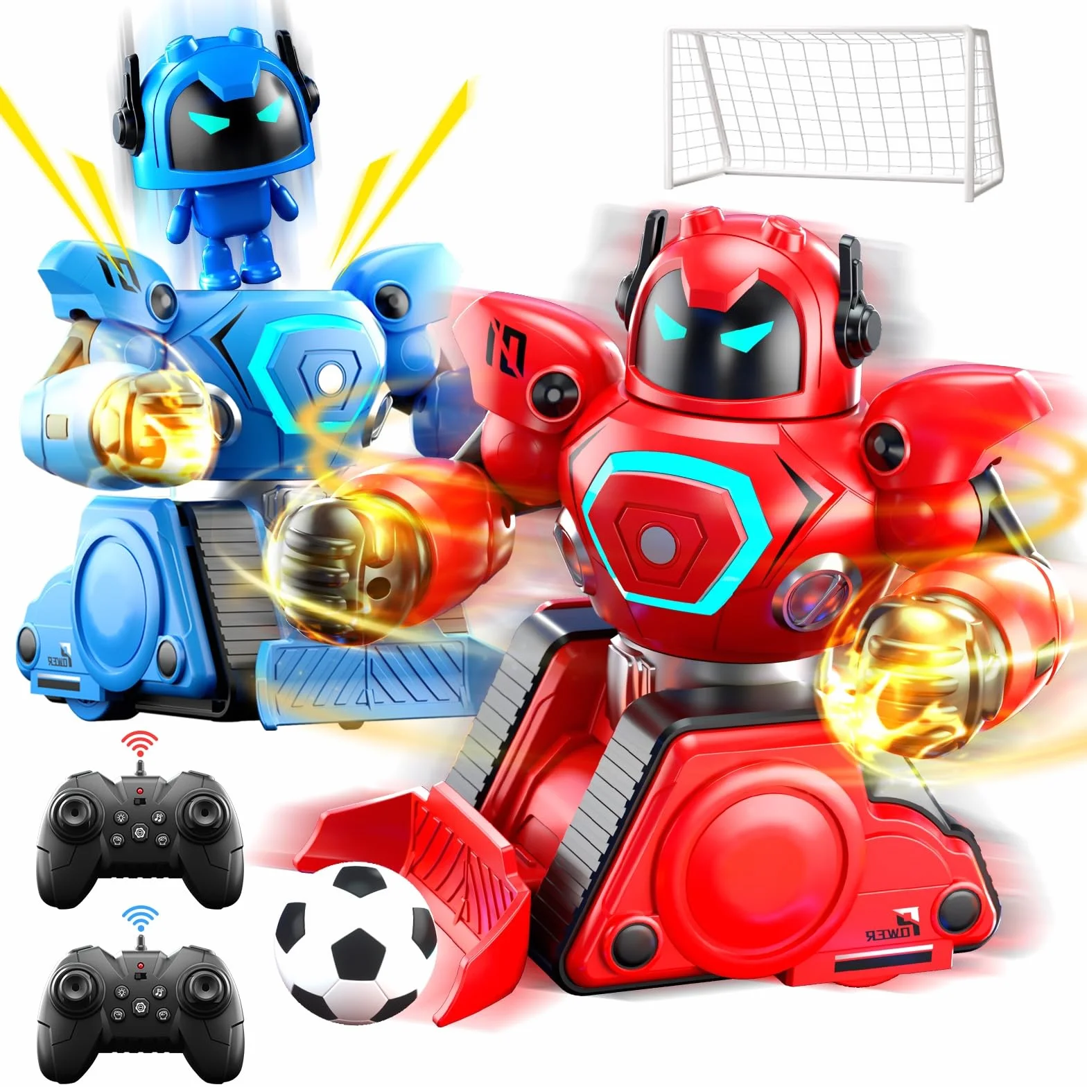 Herenear Ferngesteuerte Roboter Kampf, 2 Stück RC Kampfroboter Spielzeug mit LED Licht und Musik, Ferngesteuertes Fußball Box Roboter, Geschenke für Jungen Mädchen