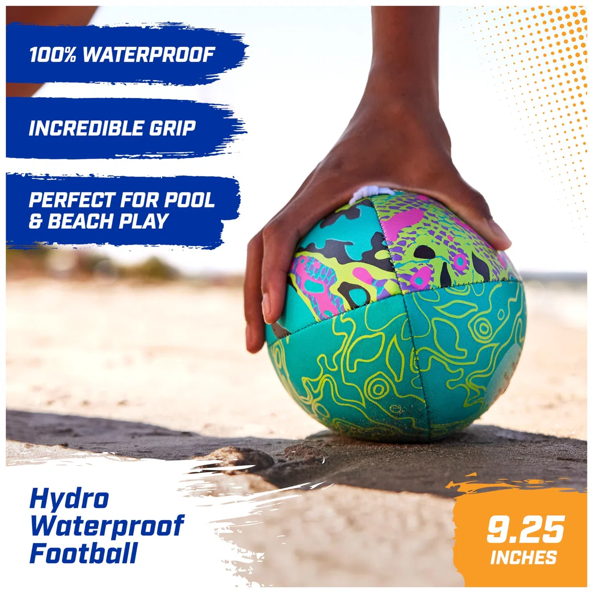 Swimways Hydro wasserdichter Fußball, Outdoor-Spiele für Erwachsene und Kinder, Schwimmbadzubehör und Pool-Partyspiele, 24 cm, Orange