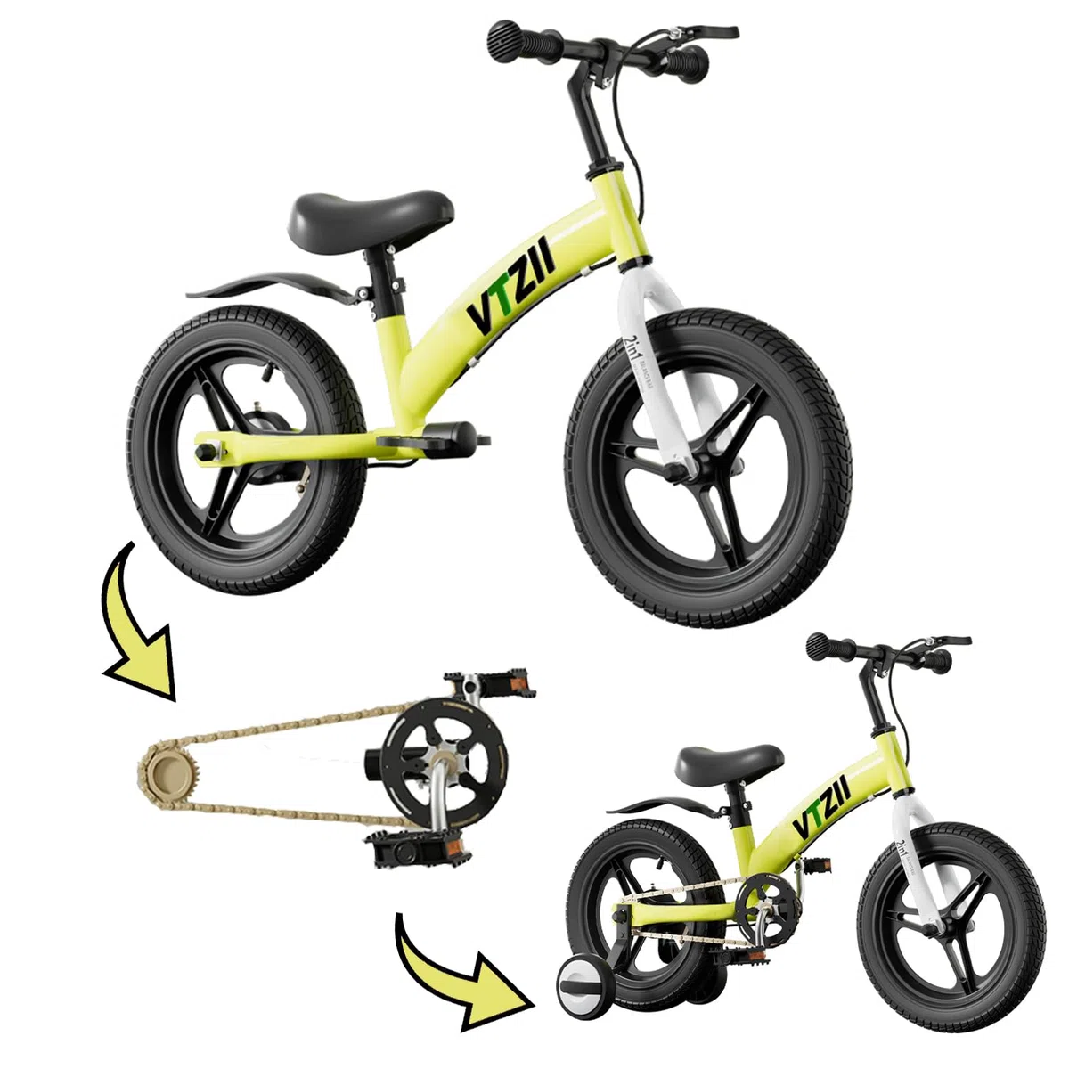 Laufrad 2 in 1 Kinderfahrrad für Kinder ab 2 3 4 5 6 7 Jahre,mit Bremse Stützräder Pedalen,12 14 16 Zoll Kinderlaufrad