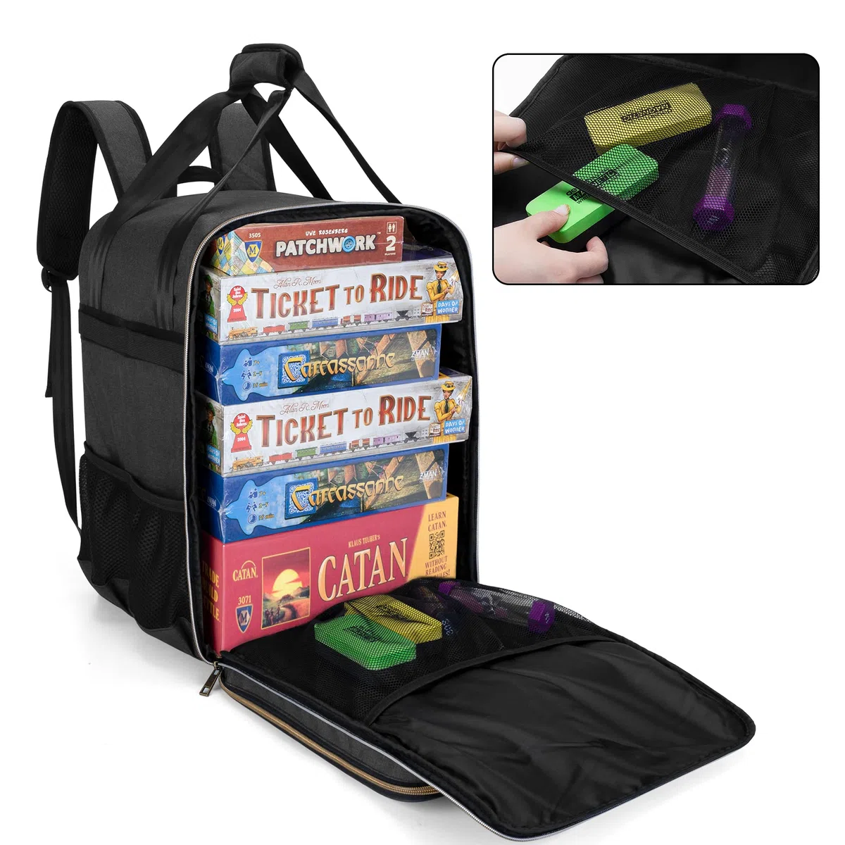 Trunab DND Rucksack für die Meisten Brettspiele, Kartenspiele, mit Großen Zubehörtaschen, Kartenhülle