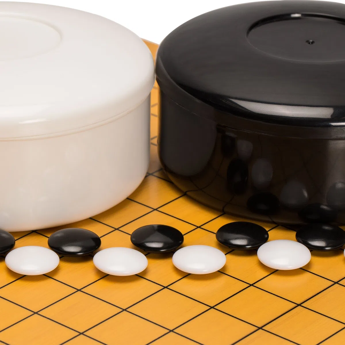 Yellow Mountain Imports Shin Kaya Beginner's Reversible 13x13 / 9x9 Go Game Set Board (2cm) with Double Convex Melamine Stones - Classic Strategy Board Game (Baduk/Weiqi)