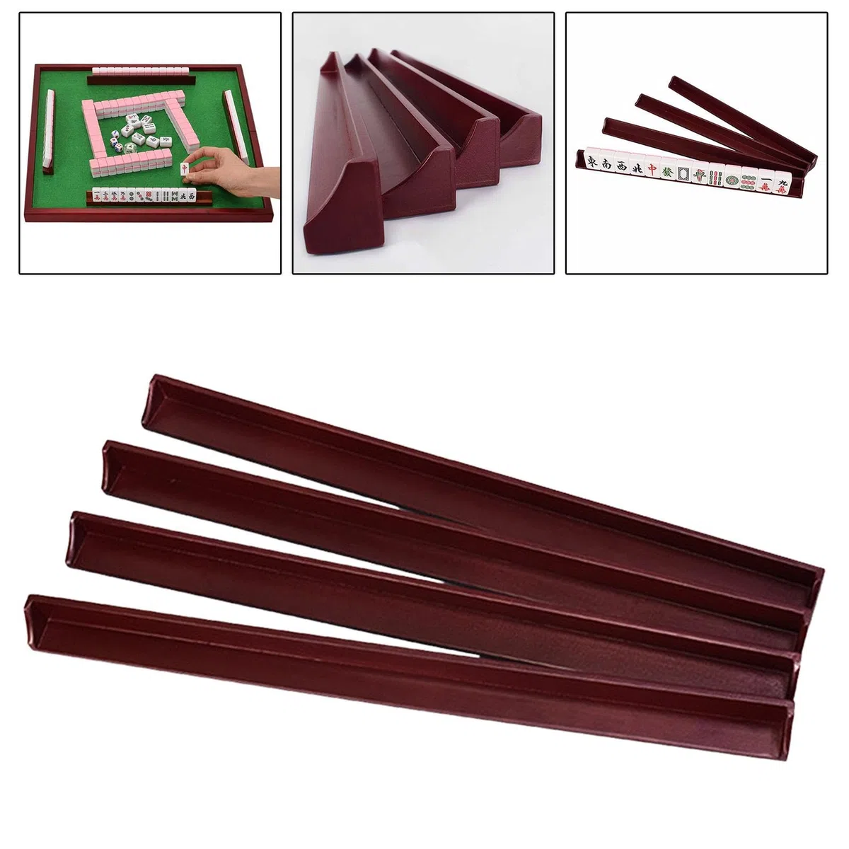 4 Stück Mahjong Ablagen Mahjong Spielsteinhalter Holz Bänkchen Spielsteinablagen mit Praktischem Design für Die Einfache Organisation Der Spielsteine, 450 X 30 X 5 Mm